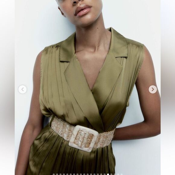 Zara olive green satin effect jumpsuit with belt - Picture 8 of 11